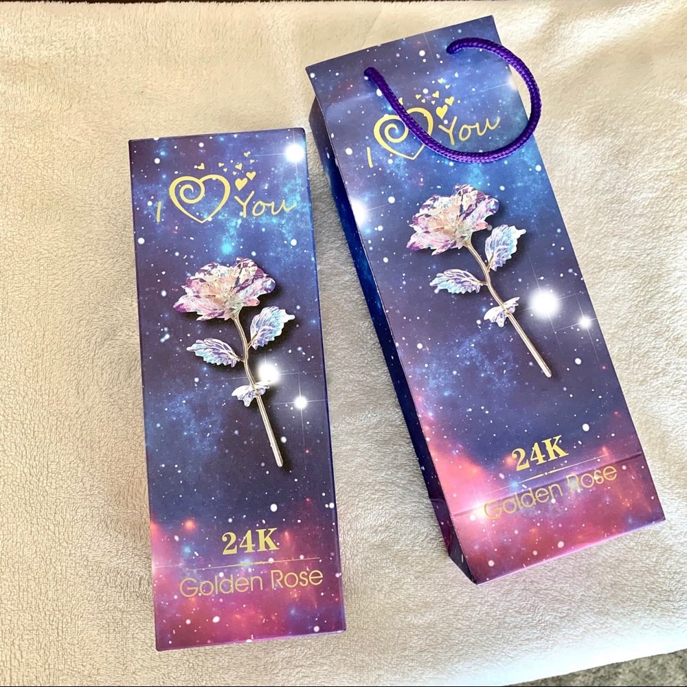 Gold Colored Plastic Holographic Galaxy Rose